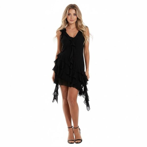 NEW Guess Little Black Mila Ruffle Cocktail Dress - Picture 1 of 7